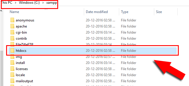 copy wordpress folder inside htdocs folder in xampp directory