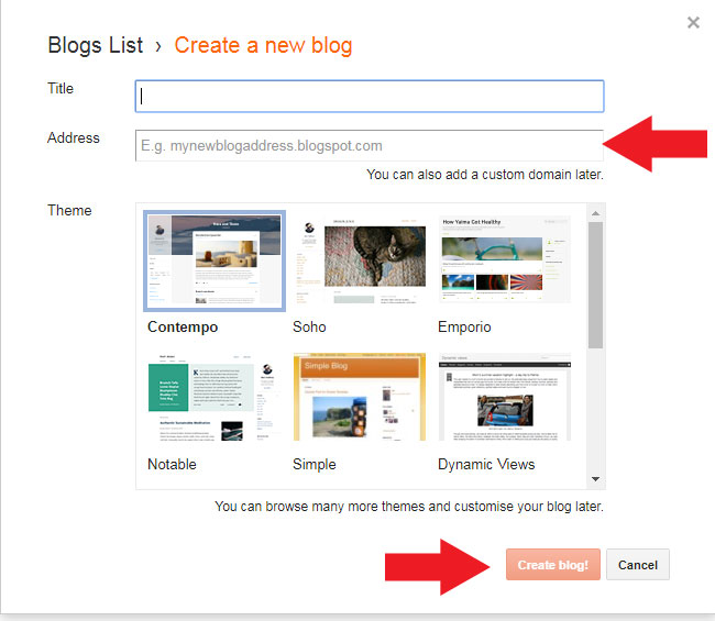 Enter your Blog name and URL then Click on create blog