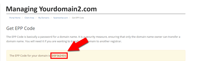EPP Code of domain name at Smartweb