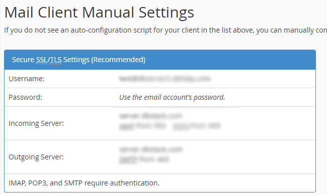 Mail Client Manual Setting in cPanel